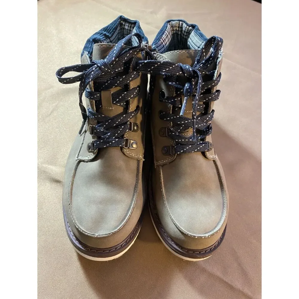 Cat & Jack Kids Hiking Boots Youth Size 5 Taupe Brown Side Zip Lace Up Trl Boots